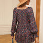Full Size Printed V-Neck Lantern Sleeve Blouse