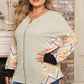 Plus Size Exposed Seam Print Long Sleeve T-Shirt