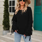 Ribbed Round Neck Fringe Detail Sweater