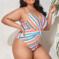Plus Size Striped One-Piece Swimsuit