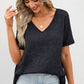 Women's Short Sleeved V-Neck Dropped Shoulder Tunic Top