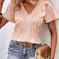Printed Ruffle Trim Pleated Detail Blouse