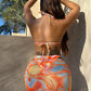 SO BOLD Multicolored Drawstring Ruched Three-Piece Swim Set