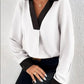 Women's Ava Contrast Trim V-Neck Long Sleeve Blouse