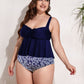 Plus Size Two-Tone Drawstring Sleeveless Tankini Set