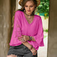 Double Take Plus Size Flower Crochet Flare Sleeve Top