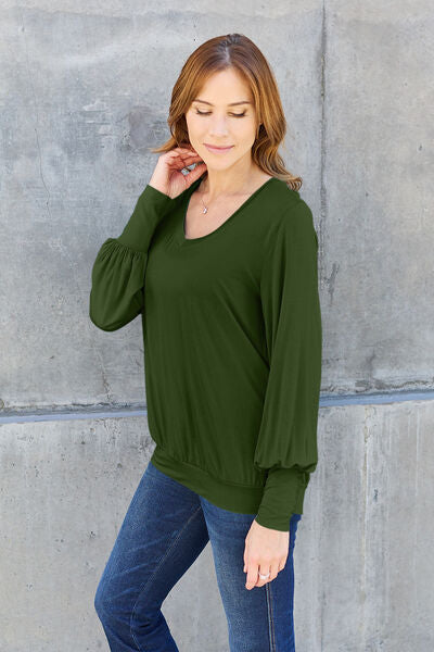 Basic Bae Full Size V-Neck Lantern Sleeve Blouse *