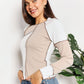 Double Take Khaki Color Block Exposed Seam Top