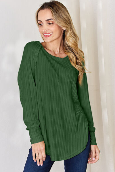 Basic Bae Full Size Ribbed Round Neck Slit T-Shirt *