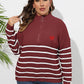 Plus Size Zip-Up Striped Sweater