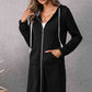 Black Leopard Spliced Drawstring Zip Up Hoodie Dress