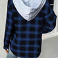 Plaid Drawstring Button Up Hooded Jacket