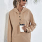Buttoned Raglan Sleeve Hooded Blouse