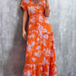 Full Size Floral Buttoned Drawstring Waist Tiered Dress