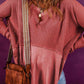 Burnt Coral Notched Neck Long Sleeve Slit Blouse