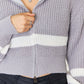 Striped Zip Up Dropped Shoulder Cardigan