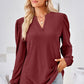 Ruched Notched Long Sleeve T-Shirt