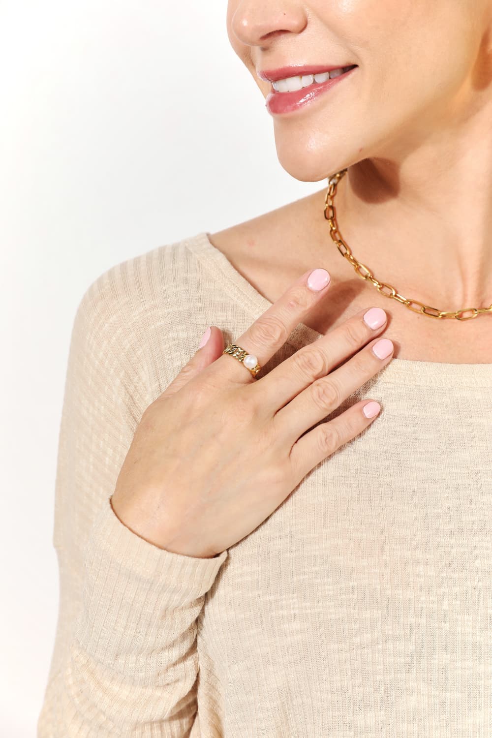 Adored Pearl Stainless Steel Open Ring *