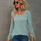 Full Size Heathered Square Neck Long Sleeve T-Shirt