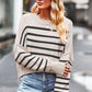 Striped Round Neck Drop Shoulder Slit Sweater