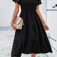Smocked Round Neck Short Sleeve Midi Dress