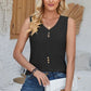 Eyelet Decorative Button V-Neck Tank