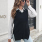 Zoe&Hannah Frayed Hem Slit Black Sweater Vest