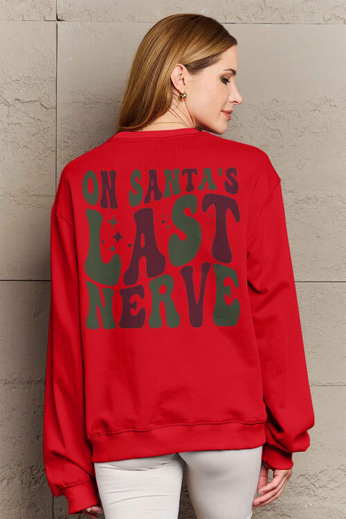 Simply Love Full Size Christmas Themed Letter Graphic Long Sleeve Sweatshirt