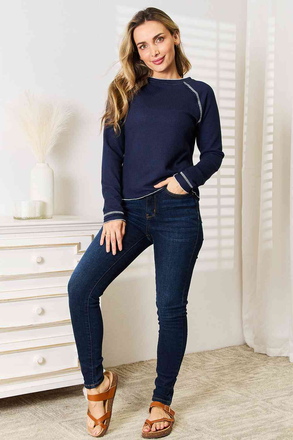 Basic Bae Long Raglan Sleeve Round Neck Top *