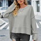 High-Low Slit Round Neck Long Sleeve Sweater