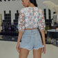 EillyBazar Floral Spliced Mesh Keyhole Cropped Top