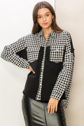 HYFVE Houndstooth Contrast Raw Hem Jacket *