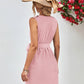 Buttoned V-Neck Belted Sleeveless Mini Dress
