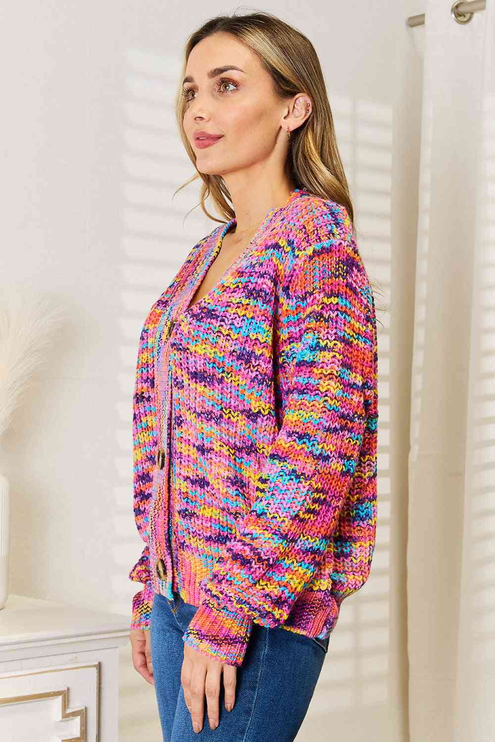 Woven Right V-Neck Long Sleeve Cardigan *