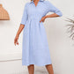 KeenLinear Plaid Collared Neck Midi Dress