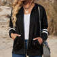 Savannah Full Size Striped Drop Shoulder Hooded Jacket with Pockets