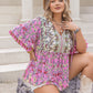 Plus Size Printed V-Neck Half Sleeve Blouse