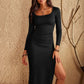 Slit Square Neck Wrap Dress