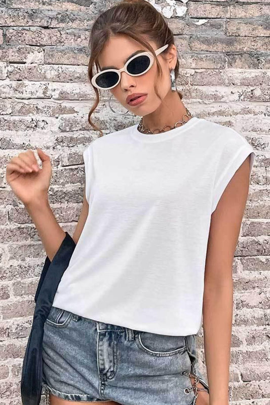 Women's Round Neck Cap Sleeve Top