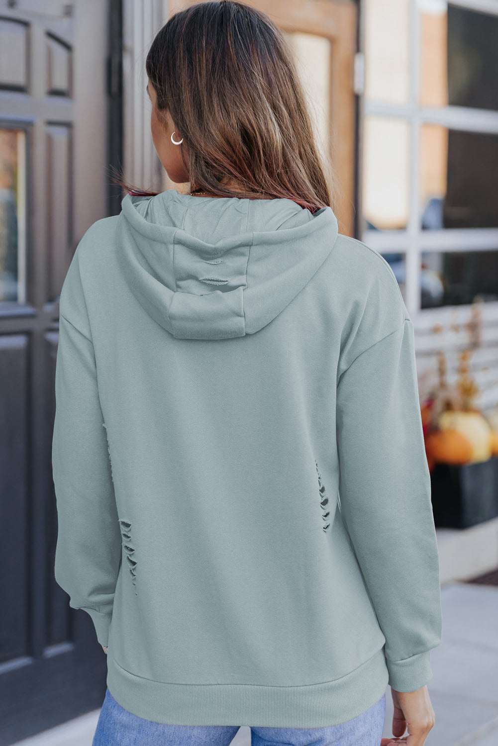 Full Size Cutout Dropped Shoulder Hoodie