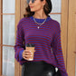 Striped Round Neck Dropped Shoulder Sweater