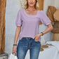 Eyelet Asymmetrical Neck Short Sleeve T-Shirt