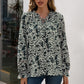 Printed Tie Neck Frill Trim Flounce Sleeve Blouse