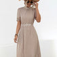 Printed Mock Neck Flounce Sleeve Dress