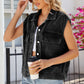 Pocketed Button Up Sleeveless Denim Jacket