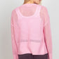 VERY J Pink Eyelet Open Front Long Sleeve Cardigan