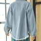 Collared Neck Raw Hem Dropped Shoulder Denim Jacket