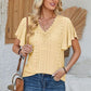 Eyelet Applique V-Neck Cap Sleeve T-Shirt