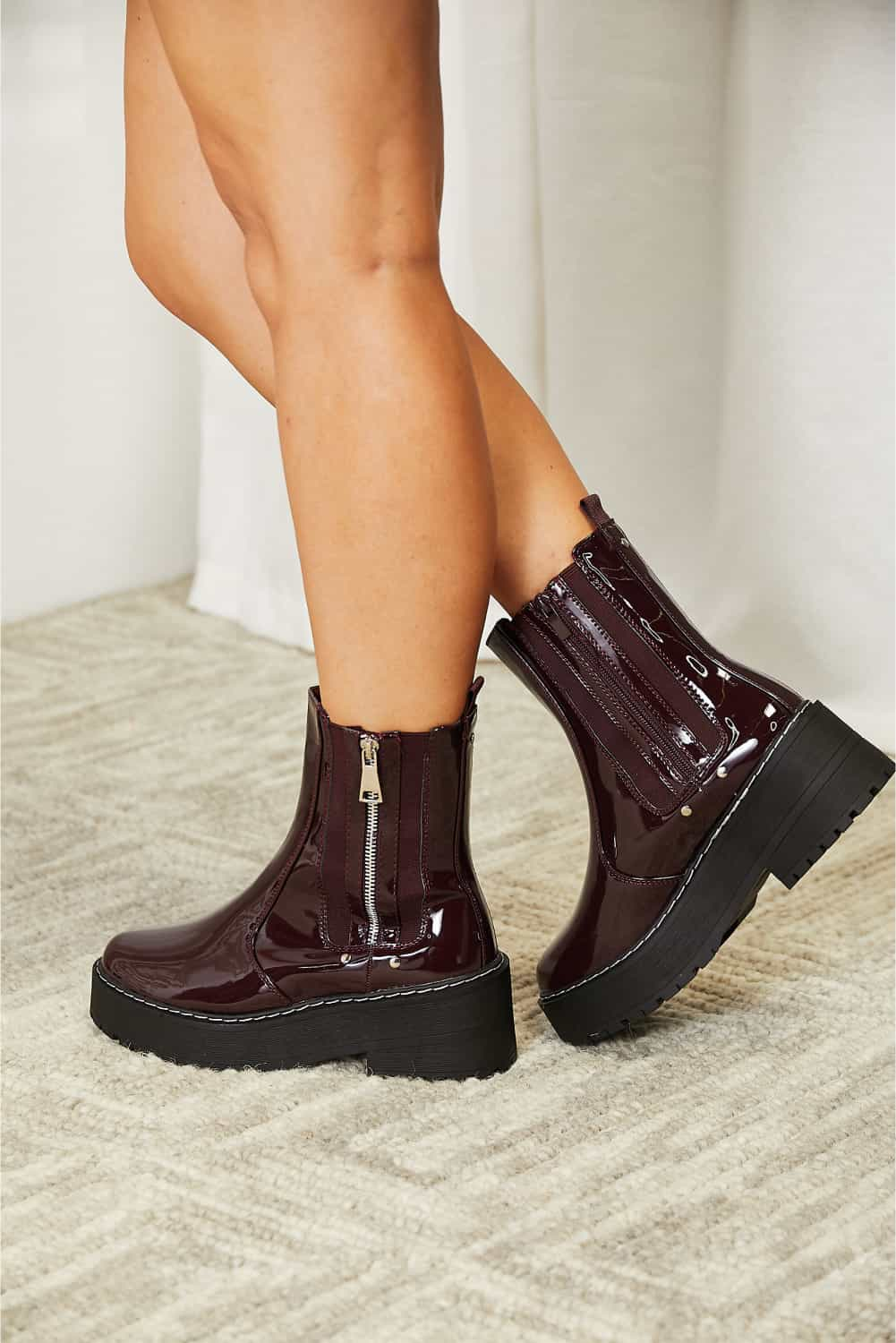 Forever Link Side Zip Wine Platform Boots