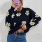 Flower Round Neck Latern Sleeve Sweater